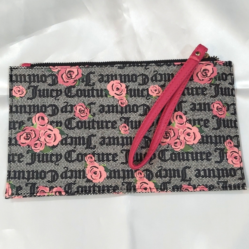 Juicy Couture Clutch Large Wristlet Mongram with Pink Roses‎ print